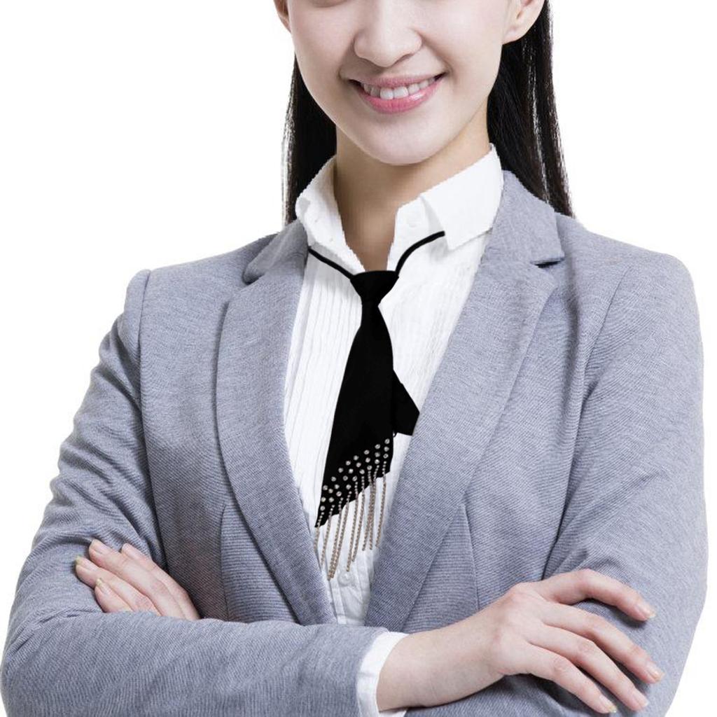 JK Necktie with Rhinestones Fringed for Women Girl Adjustable Neck Tie Collage Student Uniform Nightclub Dress Up Necktie