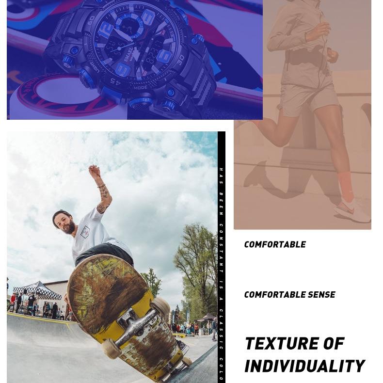 SMAEL Dual Display Electronic Watch Teen Student Waterproof Sports Watch Glow-in-the-dark Alarm Clock