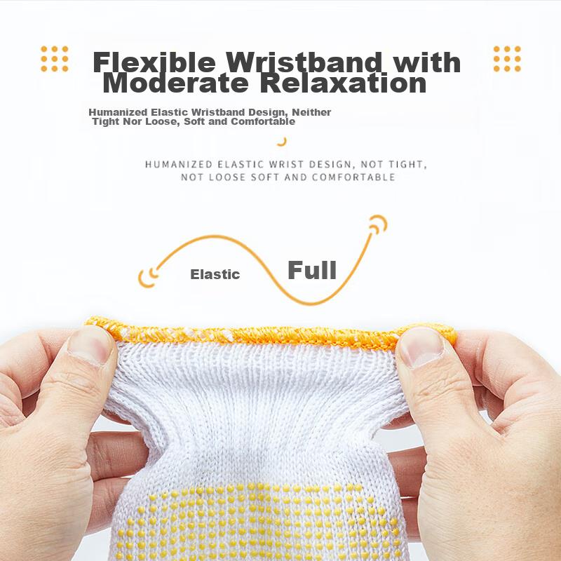 Labor Protection Gloves, Dotted Work Gloves, Thickened Wear-Resistant Non-Slip Construction Site Work Gloves, Yellow Dotted Plastic, 12 Pairs/pack