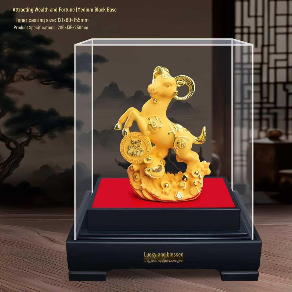 Golden Sheep Feng Shui Figurine for Prosperity - Three Sheep Zodiac Wealth Attracting Gift