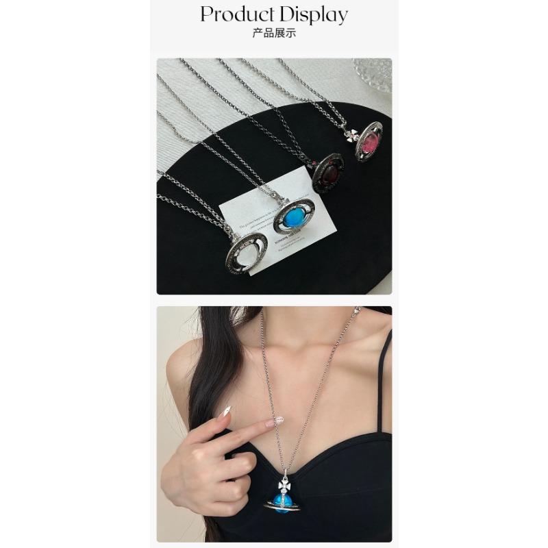 Collana lunga da donna con ciondolo Saturno tridimensionale per maglione Gioielli di moda