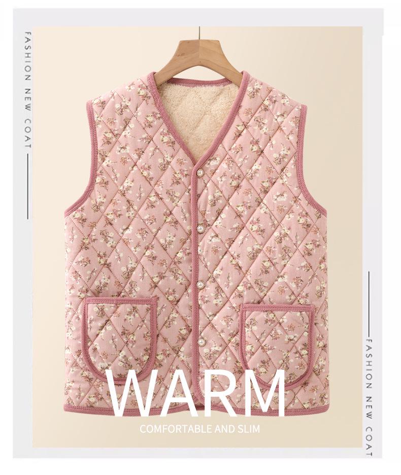 Elegante Herbst/Winter Samtweste für Frauen mittleren Alters - Warm, stilvoll, Oberbekleidung mit Blumendruck.