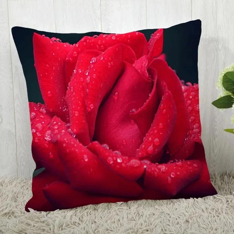 Red Rose Pattern throw pillow cover with short plush print living room sofa decoration cushion cover pillow covers decorative