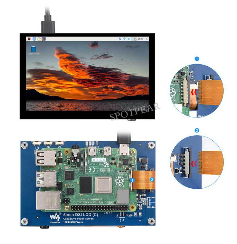 5-Zoll Raspberry Pi MIPI DSI Touchscreen-Display, 1024x600