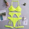 Sexy erotic underwear solid color ultra-thin mesh yarn perspective temptation big chest small thong five-piece set