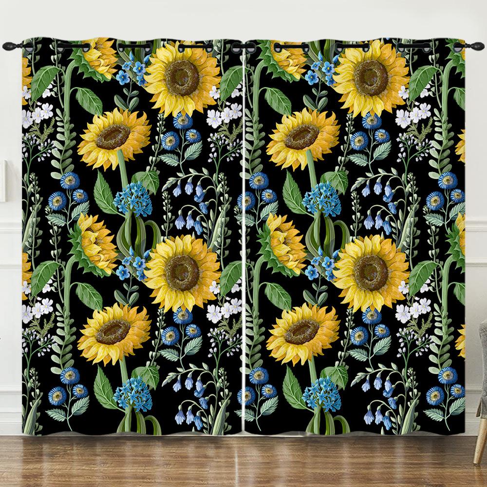 Flower Series Sunflower Digital Printing Curtain Blackout And Punching