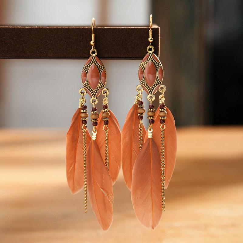 Classic Bohemia Feather Dangle Earrings for Women Fashion Long Colorful Enamel Handamde Earring Female Party Wedding Jewelry