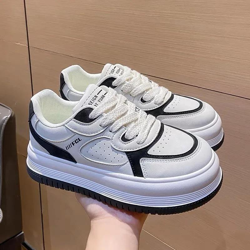 Board Shoes Women's Sneakers New Muffin Thick Bottom Khaki Black White Color Matching Fashion Women's Shoes Casual Sports Shoes