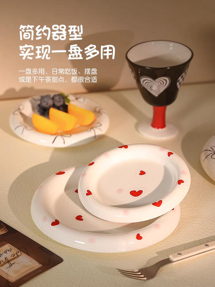Instagram Blogger's Plate Hand Drawn Butterfly Bow White Dudu Plate Dessert Jewelry Storage Ceramic Plate Coffee Shop Dish