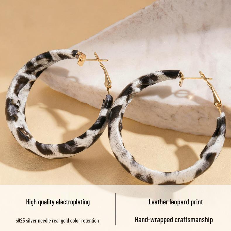 Sterling Silver PU Handmade Retro Leopard Print Ear Cuffs