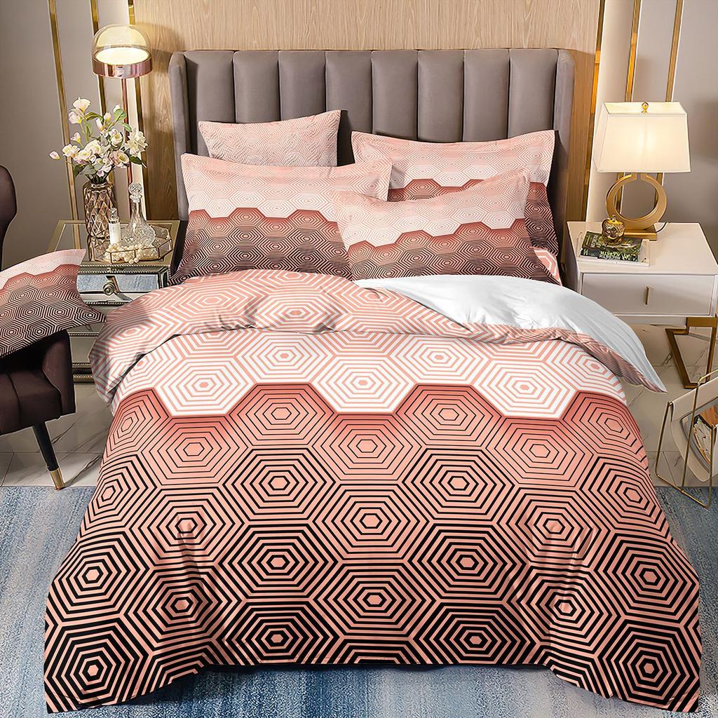 Abstraktes 3D-Druck-Bettwäscheset mit geometrischem Karomuster, vierteilig, dreiteilig
