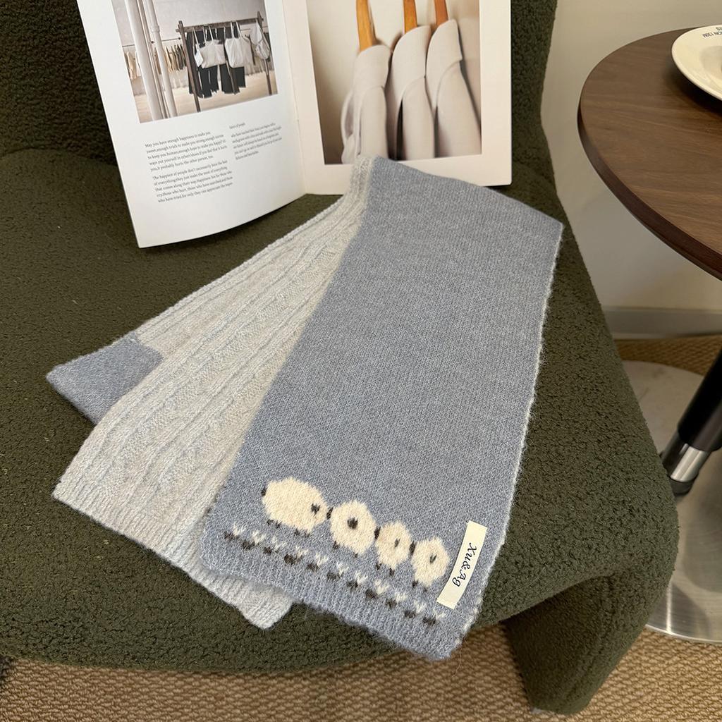Lamb Baa New Cute Lamb Jacquard Knitted Scarf Female Autumn and Winter Students Warm and Cold Scarf