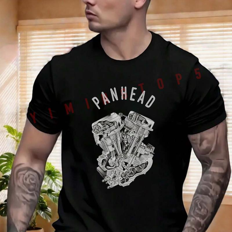 Vintage PanHead V-Twin Motor Schnittmodell Motorrad T-Shirt Herren und Damen Sommer Kurzarm