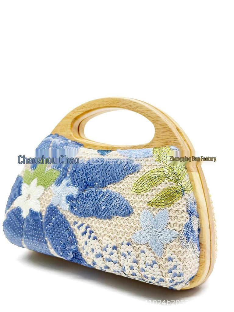 2025 Women's Embroidered Straw Sequin Handbag for Summer Outings and Picnics