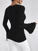 Elegant Women's V-Neck Bell Sleeve Ribbed Knit T-Shirt