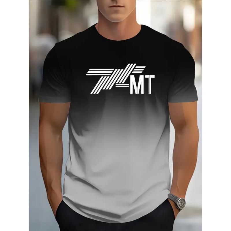 Men's 3D Gradient Solid Color Print T-shirt - Short-sleeved Breathable Polyester Round Neck Casual Streetwear Top