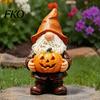 Weather Resistant Gnome Decor Halloween Garden Statue, Faceless Holding Pumpkin Sculpture, Stable Sculpture Waterproof Resin Statue for Porch