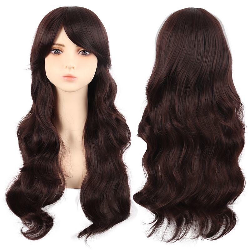 Flerfärgad 70 cm lång lockig animeperuk: Rotfrukt Rosa, Ljusguld, Svart, Roseröd Som Tillval