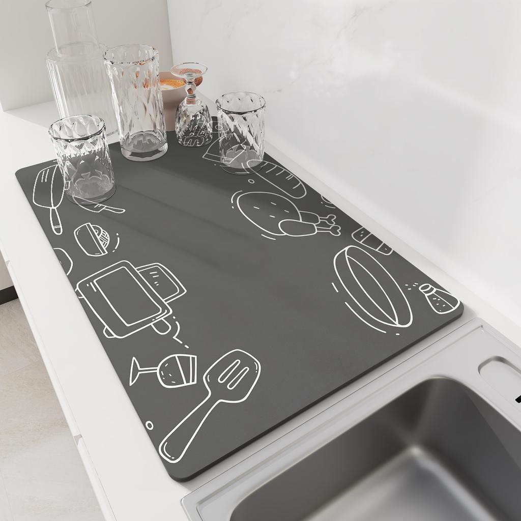 Kitchen Mat Absorbent Coffee Mat Dish Drying Mats Quick Dry Drain Pad Tableware Non-slip Draining Placemat Kitchen Faucet Rug
