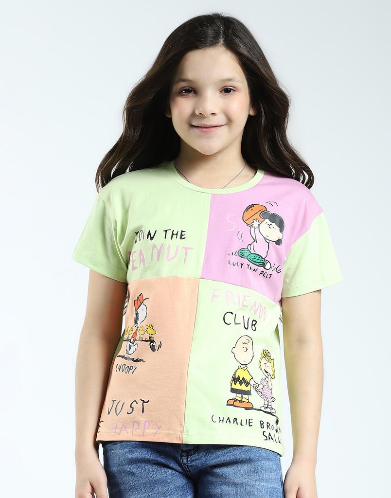 MONTE CARLO Girls Printed Round Neck Half Sleeve Top