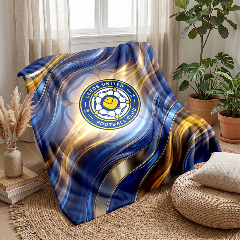 Leeds United Football Print Flannel Blanket, Soft Warm Lightweight Throw Blanket for Sofa Bed Camping