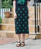 Metapeo Met Ribbon Print Elastic Waist Long Skirt Navy & Green