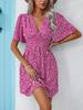 Women's Summer New V-Neck Sleeveless Printed High Waist Floral Ruffled Dress