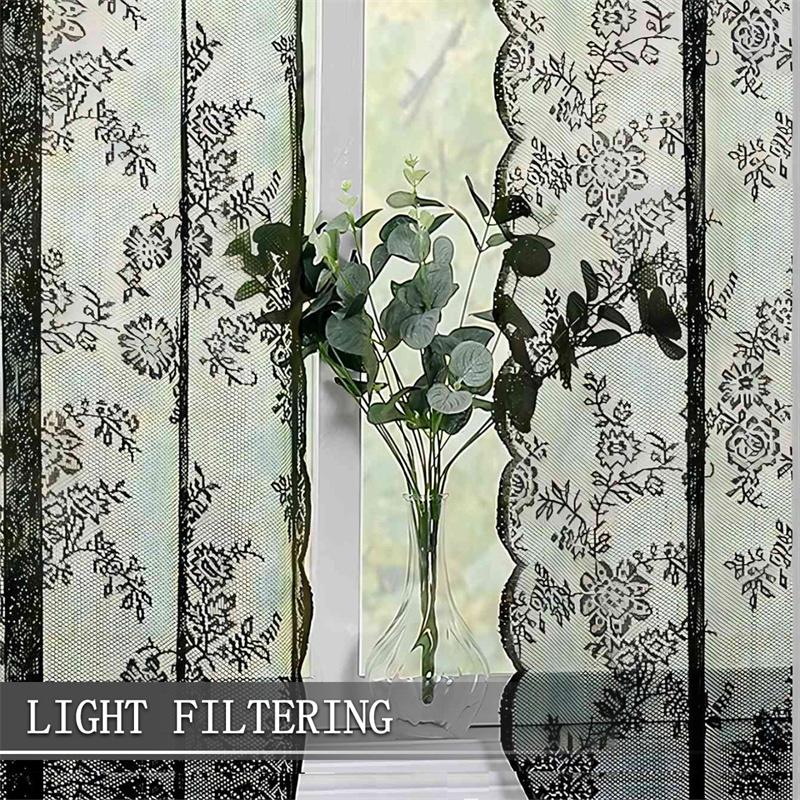 1pc Romantic Lace Sheer Curtain Flower Lace Window Curtains for Living Room Bedroom Home Window Screening Rod Pocket