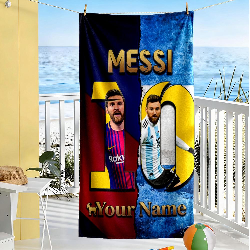 Football Messi Customize Your Name Beach Towel Soft Durable Quick-Dry Suitable for Swimming Gym Camping Yoga Vacation