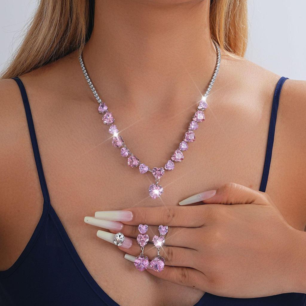 European-American Rhinestone Teardrop Necklace & Earring Set: Korean-Style Bridal Temperament Collarbone Chain Jewelry for Women