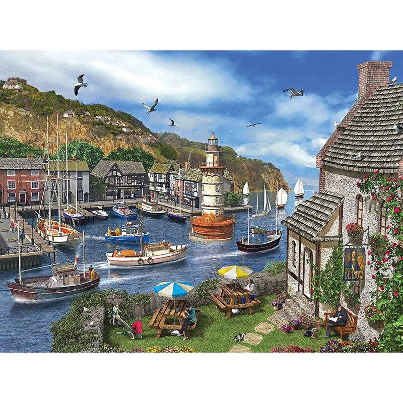 New 5d Diamond Diy Painting Sea View Diamond Embroidery Scenery Pier Cross Stitch Full Round Drill Home Decor Art Gift
