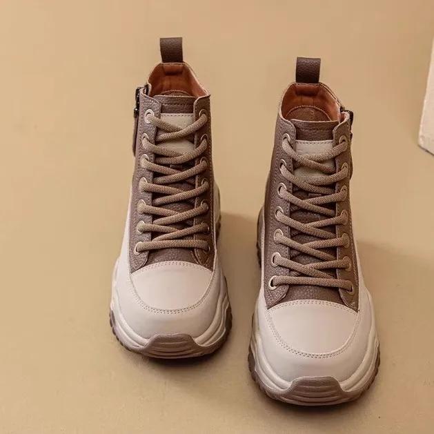 High-top Inner Heightening Women's Shoes, Wedge-heeled Short Boots, Casual Spring and Autumn Waterproof Non-slip Women's Boots