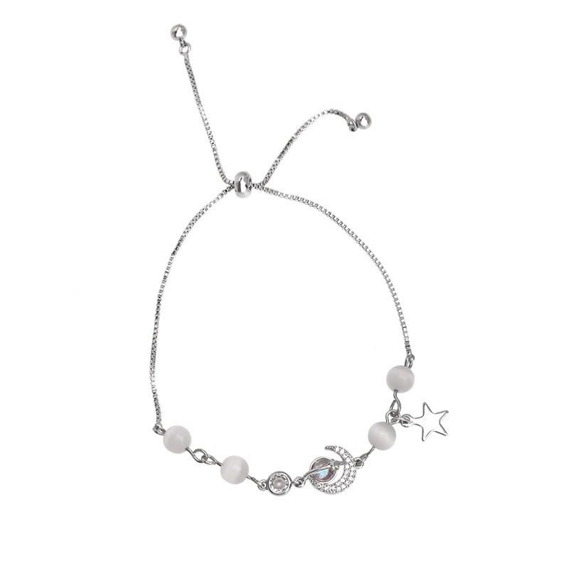 

17 км элегантный браслет со звездой и луной для женщин, простой опаловый серебряный браслет, аксессуары, ювелирные изделия