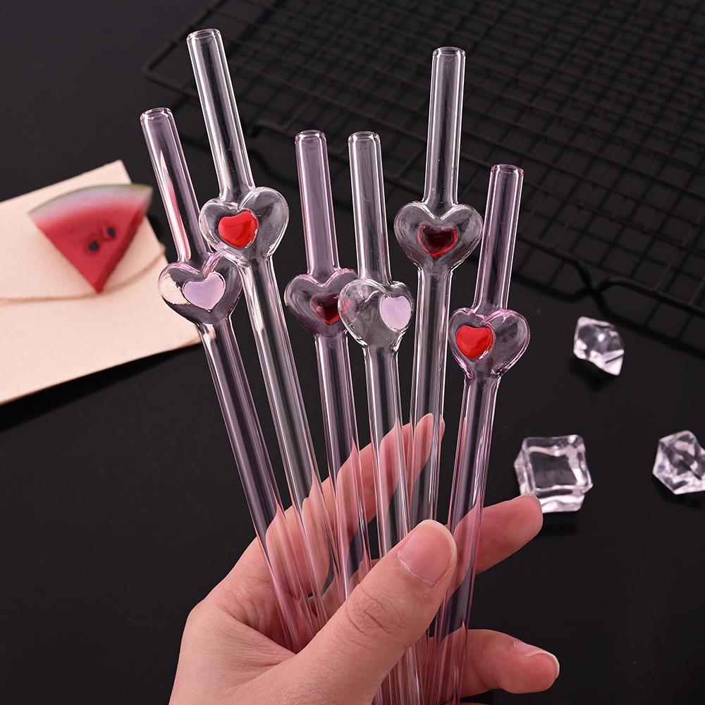 4Pcs Reusable Straws Glass Straws Heart Design with 1 Cleaning Brush for Smoothies Milkshakes Juices ,Valentine's Day Gift 5