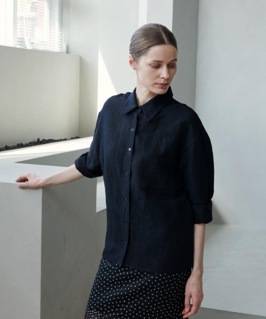 Owaiwai Regular Basic Linen Shirt_Black