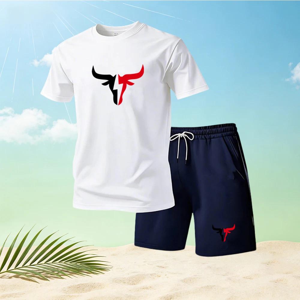 2026 Summer Men's Quick Drying Short Sleeved T-shirt and Shorts Set Urban Street Fashion Running Sports Two Piece Set Hot Sale