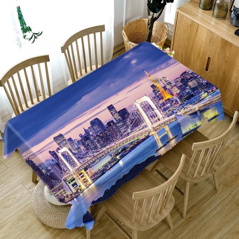 Prosperous City Pattern High -Rise Building Tablecloth Thicken Cotton Rectangular /Round Table Cloth For Wedding Picnic Party