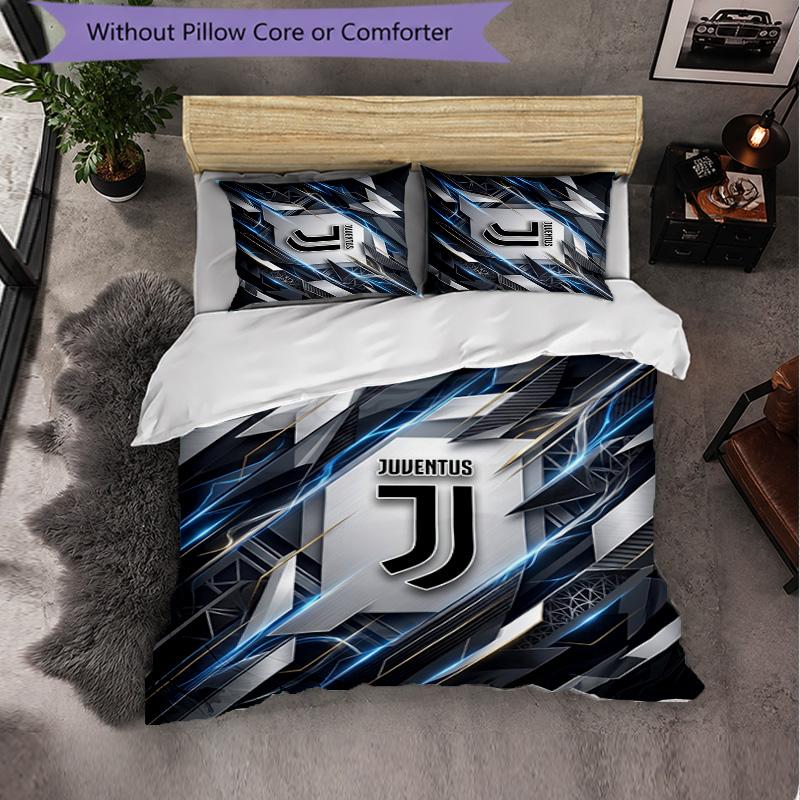 Juventus FC Vzor 3dílná souprava povlečení Měkký povlak na přikrývku z mikrovlákna s povlaky na polštáře do ložnice