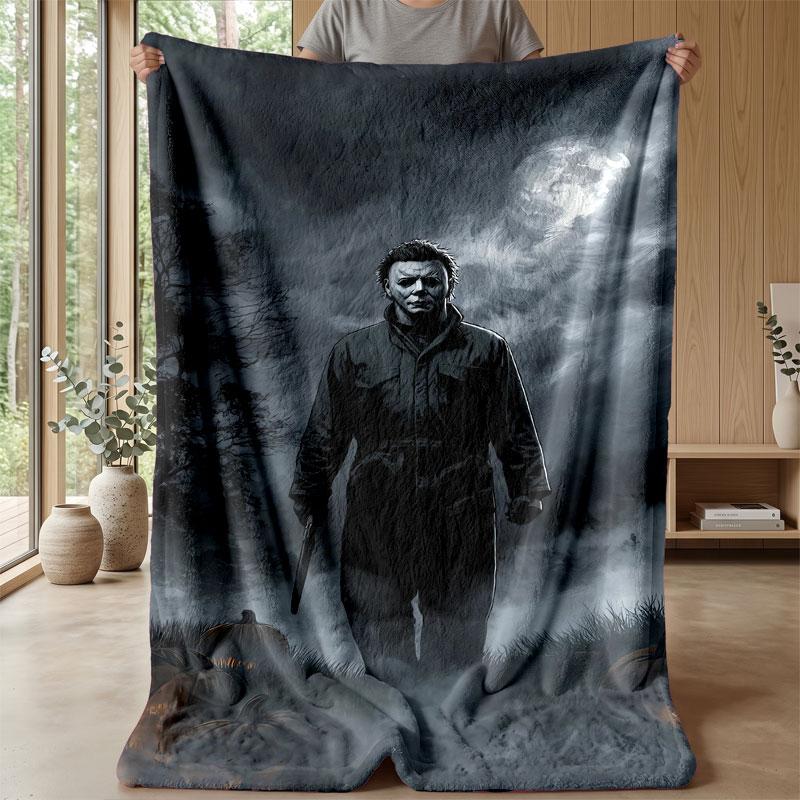 Soft Flannel Blanket Lightweight Cozy Bedroom Living Room CoverHalloween Michael Myers