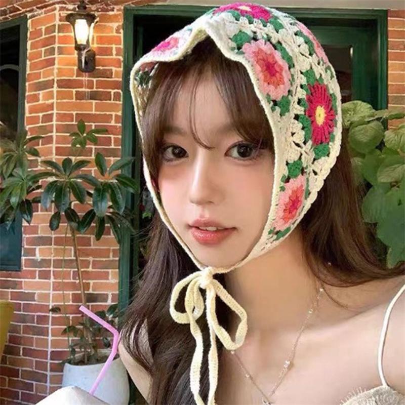 Móda Francouzský Styl Vintage Pletená Pokrývka Hlavy Ručně Vyráběný Trojúhelníkový Turban Čelenka Dámské Gumičky do Vlasů