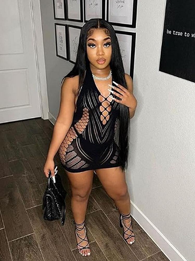 Transparent Lace Short Dress Backless Hollow Halter Nightgown Sexy Women'S Pajamas Nightwear Nightdress Party Club Mini Dresses