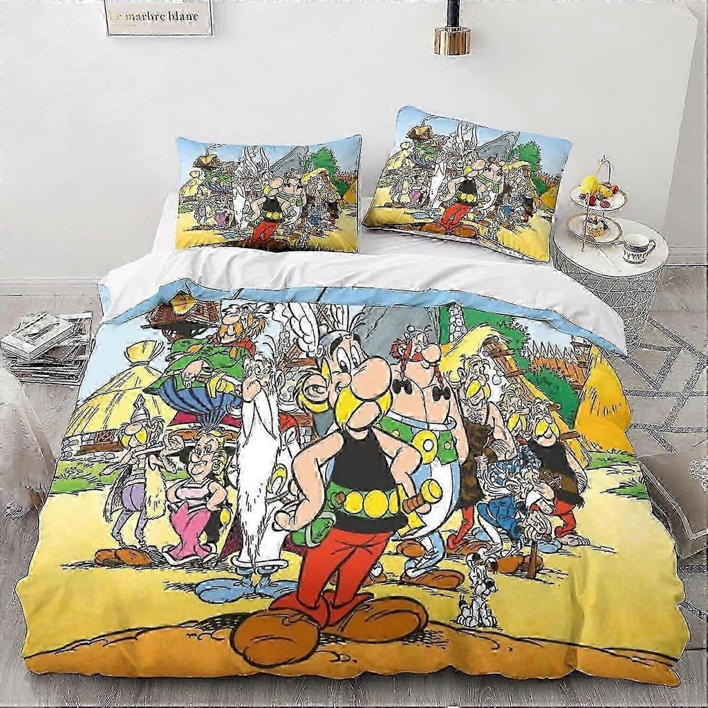 Asterix Bedding Set 3D Anime Duvet Cover Adult Men Teen Children Boys Microfiber with Zipper Closure 3 Pcs Pillowcases Double Bed Linen