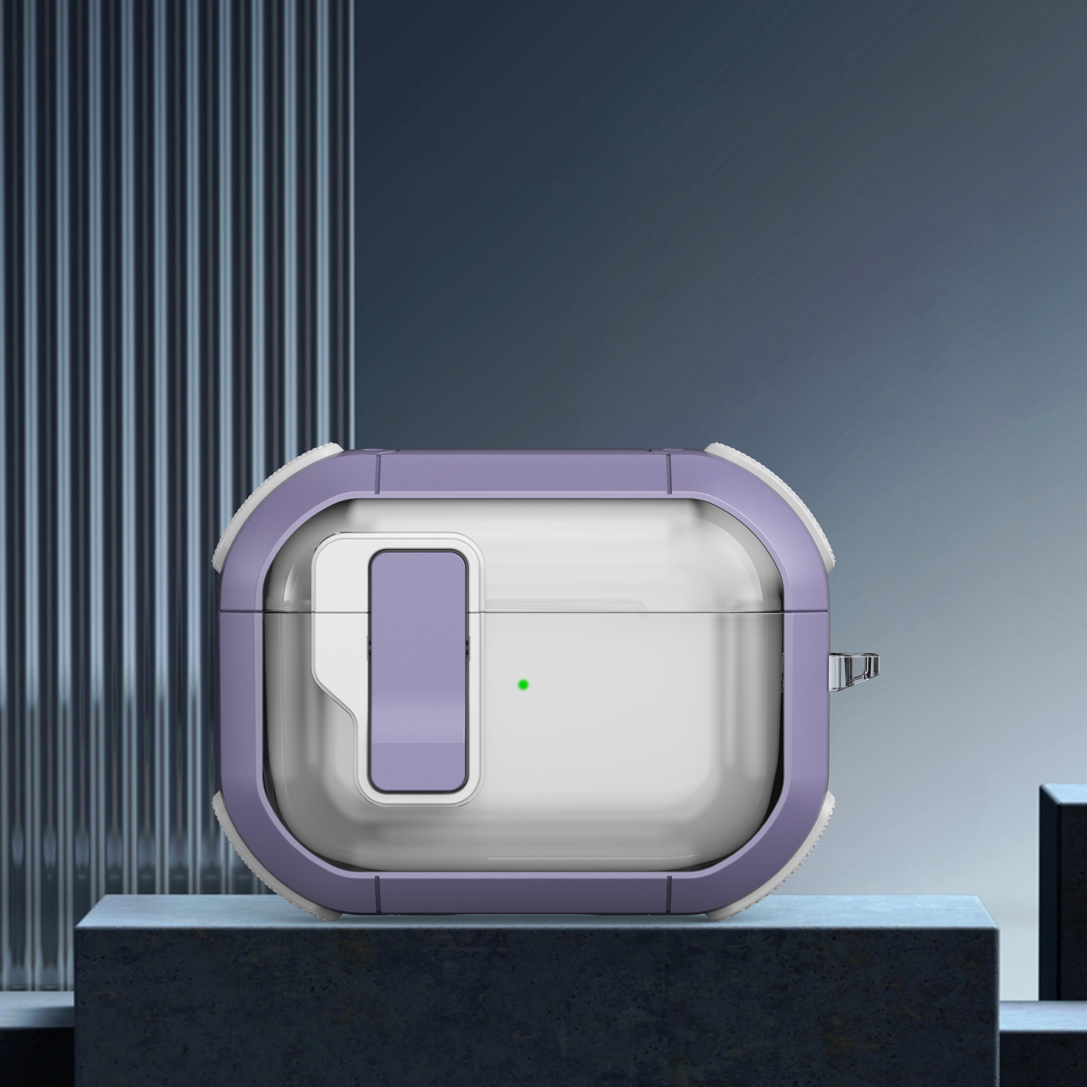 

Прозорий чохол для навушників із магнітним замком і гачком для ключів для Apple Airpods Pro 2 2nd Air Pods 3, протиударна кришка для зарядки Airpods 1 фіолетовий