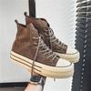 Fashion Korean High Top Sneakers for Men Classic Black White Version Ankle Boots for Women Thick Sole Trend Velvet Canvas Shoes