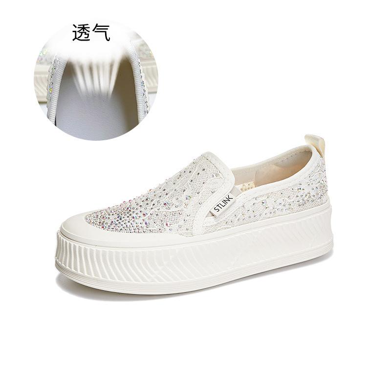 Rhinestone Fisherman Shoes Women's 2025 Summer New One-pedal Commuting Single Shoes Casual Versatile Women's Shoes Breathable Little White Shoes
