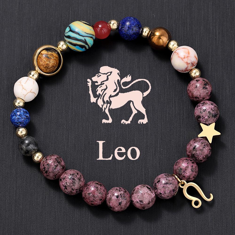 European American Zodiac Basalt Beaded Bracelet with Eight Planets