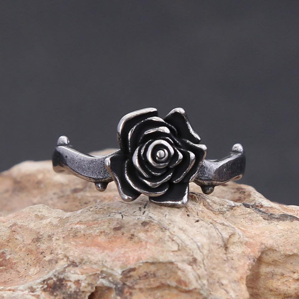 Vintage Black Rose Flower Rings For Men Women  Punk 316L Stainless Steel Simple Jewelry Wedding Party Gifts Dropshipping