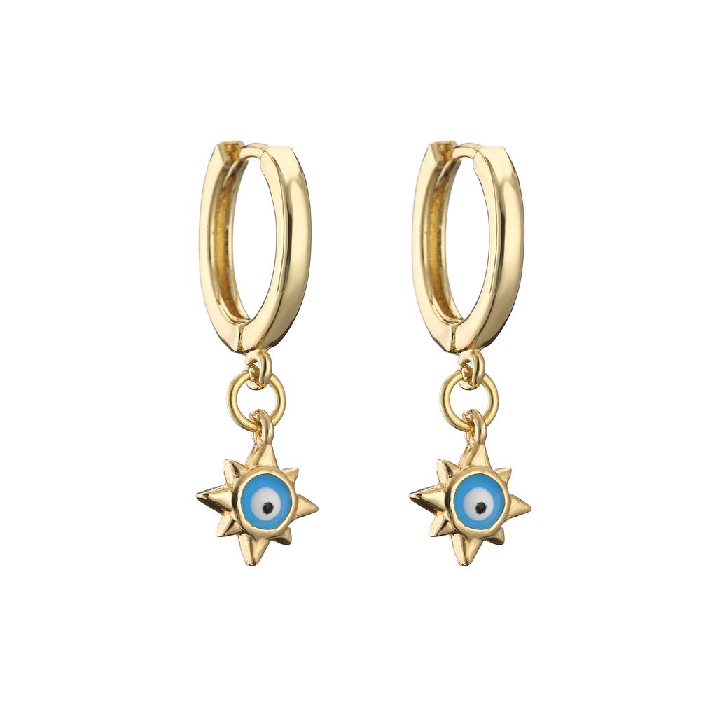 HECHENG,Small Rhinestone Evil Eye Plam Earrings,Hoop Huggie Earrings For Women,Trendy Circle Zircon Gift