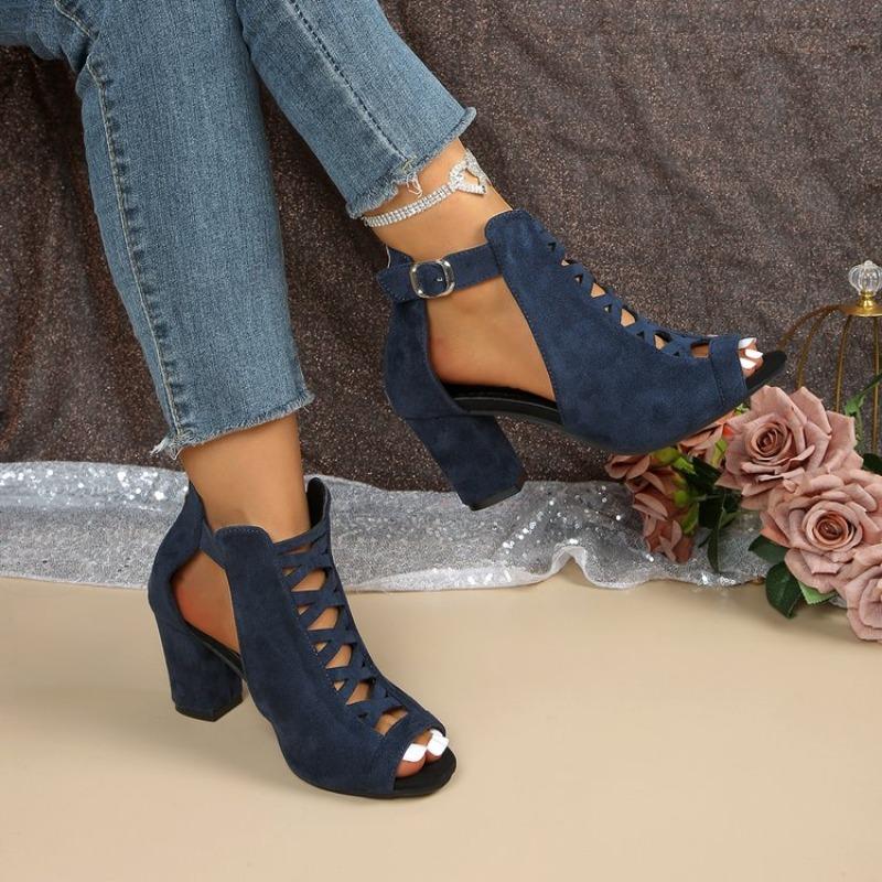 2026 Summer New Round Toe Open Toe Cutout Zipper Soft Sole Non-slip Block Heel Women's Shoes Fish Mouth Sandals