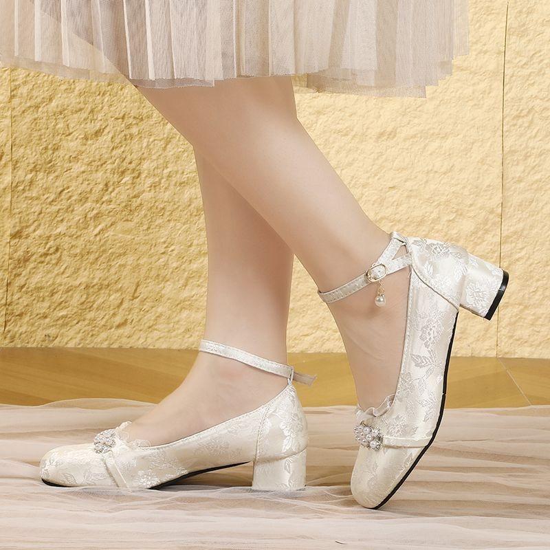 With Horse Dress Cheongsam Shoes High Heels Thick Heel Super Fairy Mary Jane Small Leather Shoes Hanfu Antique Women's Shoes